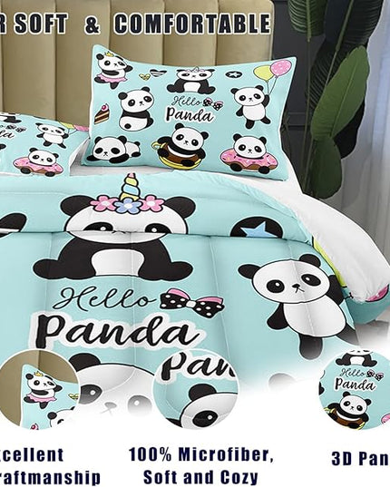 Bodhi Cartoon Cute Panda Comforter Set Twin for Boys Girls Kids Teens Soft Microfiber Animal Theme Panda Bedding Set Twin Size 3D Panda Comforter Set 1 Comforter+1 Pillow Shams #4007 - LeafyLoom
