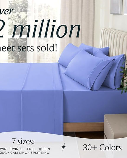 LuxClub 6 PC King Sheet Set, Breathable Luxury Bed Sheets, Deep Pockets 18" Wrinkle Free Cooling Bed Sheets Machine Washable Hotel Bedding Silky Soft - Violet Blue King - LeafyLoom