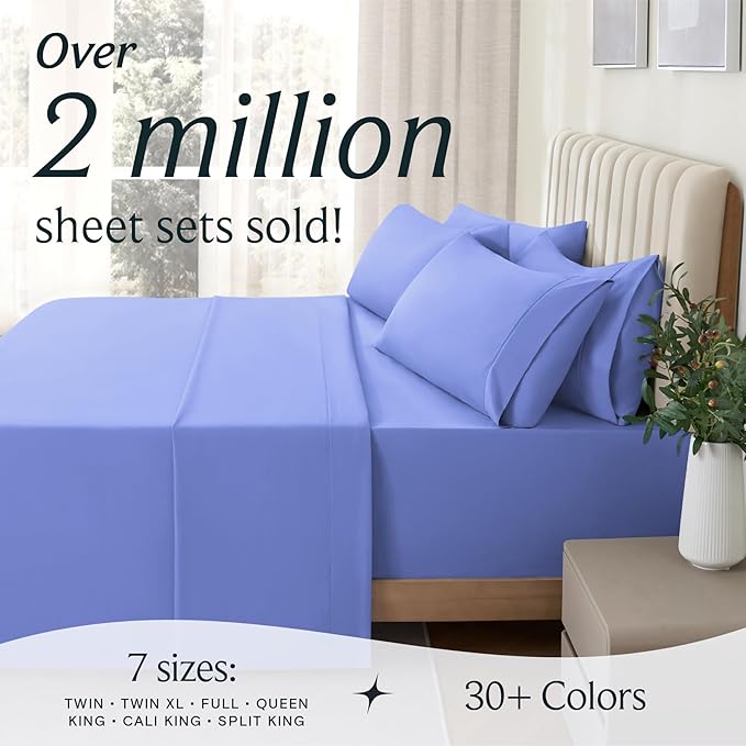 LuxClub 6 PC King Sheet Set, Breathable Luxury Bed Sheets, Deep Pockets 18" Wrinkle Free Cooling Bed Sheets Machine Washable Hotel Bedding Silky Soft - Violet Blue King - LeafyLoom