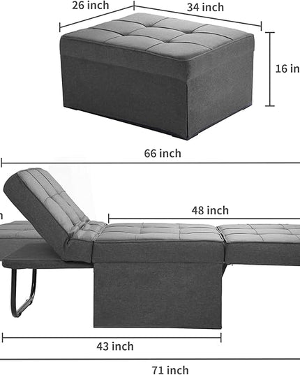 Sofa Bed,4 in 1 Multi Function Folding Ottoman Sleeper Bed,Modern Convertible Chair Adjustable Backrest Couch for Living Room Small Room Apartment,Light Grey - LeafyLoom
