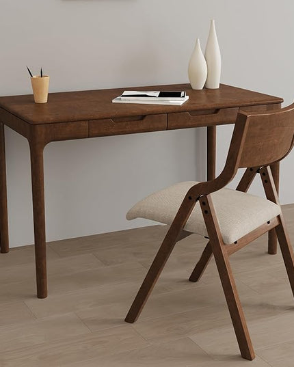 Ball & Cast Padded Folding Chairs 2 Pack,Solid Wood Frame,18" Seat Height,Space Saving,Easy to CarrySuitable for dining room, bedroom and outdoor, Walnut - LeafyLoom