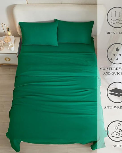 Dark Green California King Size Sheet Set Extra Soft Deep Pocket Sheets Set,4 Piece Bed Sheets Set Fit 16 Mattress,Wrinkle,Fade,Stain Resistant Cooling Bed Sheets,Fitted Sheets,Pillowcases Set - LeafyLoom