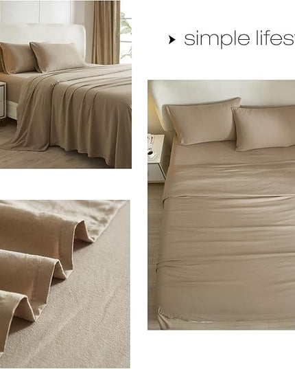 HighBuy Twin Bed Sheets Set - 3 Piece Bedding - Khaki Washed Microfiber Sheets Twin,Breathable Sheets Shrinkage and Fade Resistant - Deep Pocket 16 Inch - Easy Fit Fitted Sheet,Pillowcases Set - LeafyLoom