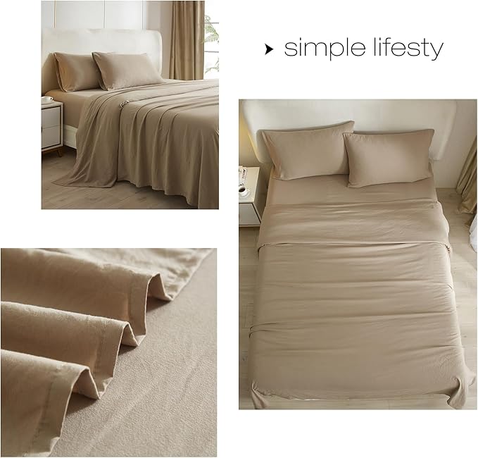 HighBuy Twin Bed Sheets Set - 3 Piece Bedding - Khaki Washed Microfiber Sheets Twin,Breathable Sheets Shrinkage and Fade Resistant - Deep Pocket 16 Inch - Easy Fit Fitted Sheet,Pillowcases Set - LeafyLoom