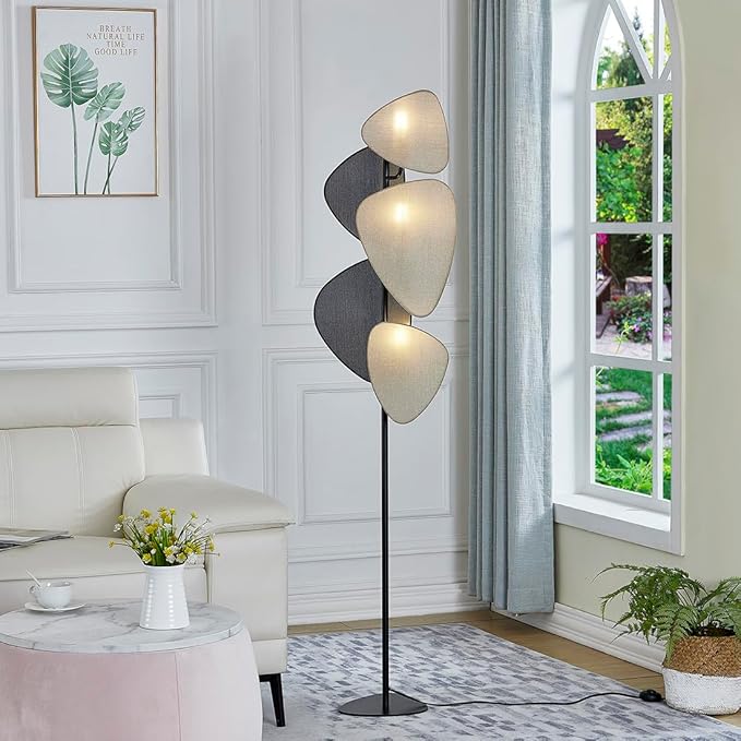 WOXXX Floor Lamp,Floor Lamps for Living Room,Modern Floor Lamp for Bedroom Office,Boho Corner Floor Lamp with 5 Weave Shades,Reading Tall Lamp Standing Lamp,Minimalist Unique Tree Floor Lamp(Black) - LeafyLoom