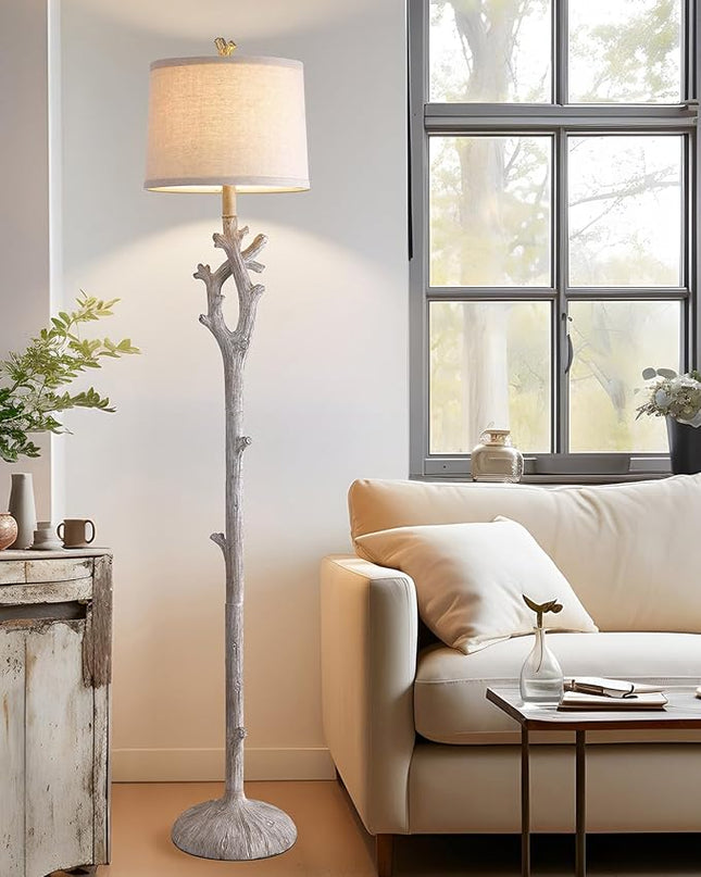 OYEARS Retro Farmhouse Floor Lamp for Living Room Rustic Standing Lamps Tree Trunk Deco Modern Country Vintage Wood Grain 59.75" Tall Corner Floor Lamp Bedroom Office - LeafyLoom