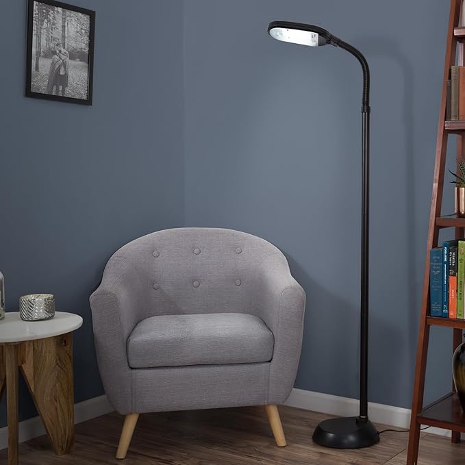 Floor Lamp - Full Spectrum Natural Sunlight Lamp with Bendable Neck - Reading, Craft, Studying, and Esthetician Light by Bedford Home (Black) - LeafyLoom