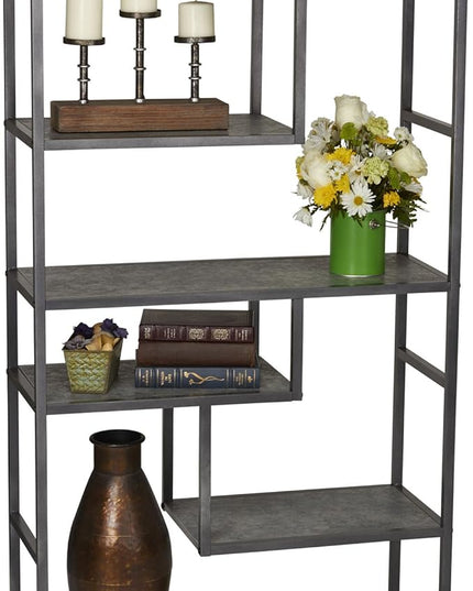 Household Essentials 8090-1 Tall Open Bookcase | Geometric Storage Shelves | Faux Slate Concrete - LeafyLoom