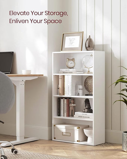 VASAGLE Bookshelf, 23.6 Inches Wide, 4-Tier Open Bookcase with Adjustable Storage Shelves, Floor Standing Unit, Cloud White ULBC164T14 - LeafyLoom