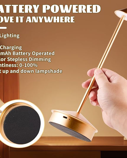 Rechargeable Battery Operated Desk Lamp with Touch Sensor Cordless Portable LED Table Lamp， Three-Level Dimmable Suitable for Bars/Cafes/Restaurants/Bedrooms/Camping Sites (Rose Gold) - LeafyLoom