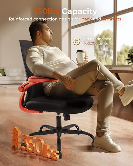 CAPOT Ergonomic Office Chair 350lbs Capacity - 3.9-inche Cushion and Tall Back Computer Desk Chair Breathable Mesh - Comfortable Swivel Office Chair with Adjustable Lumbar Support - LeafyLoom