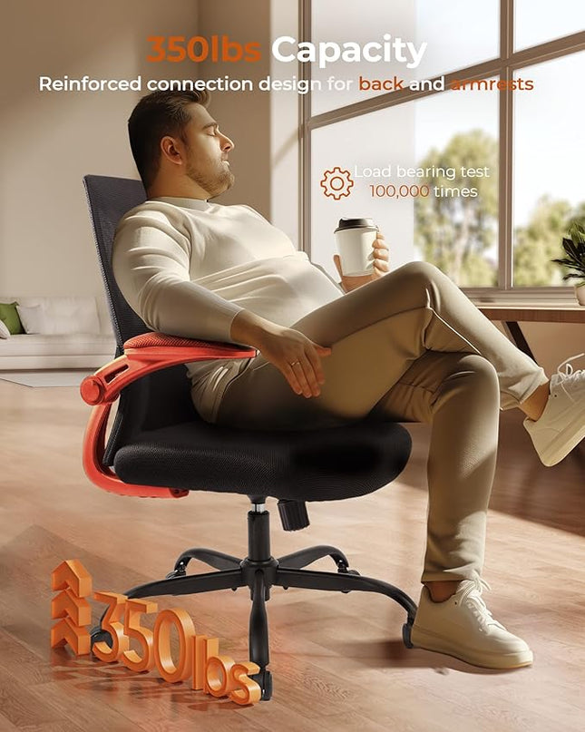 CAPOT Ergonomic Office Chair 350lbs Capacity - 3.9-inche Cushion and Tall Back Computer Desk Chair Breathable Mesh - Comfortable Swivel Office Chair with Adjustable Lumbar Support - LeafyLoom