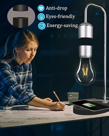 Magnetic Levitating Lamp with Wireless Phone Charger for iPhone Pro Max Floating Light Bulb LED Night Light Table Lamp Levitation Desk Lamp for Christmas Gift Bedroom Office Decoration - LeafyLoom