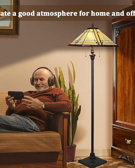 Capulina Tiffany Floor Lamp 2-Light 16X16X63 Inches Cream Color Style Stained Glass Standing Reading Light for Living Room Bedroom Home Office - LeafyLoom