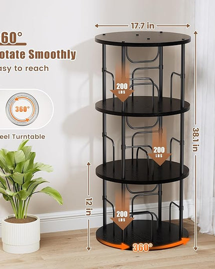 Rotating Bookshelf, 3 Tier Round Revolving Bookcase with Special Visible Partition Storage, 360° Display Spinning Bookshelf Tower Storage Organizer Rack for Bedroom, Living Room, Small Space, Black - LeafyLoom