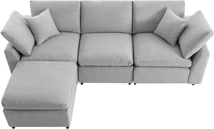 104.3" L-Shaped Convertible Sectional Sofa with Reversible Sleeper Chaise, Down Filled Upholstery Corner Couch w/Armrest for Living Room, Apartment, Office, Light Gray, 104.3 Inch - LeafyLoom
