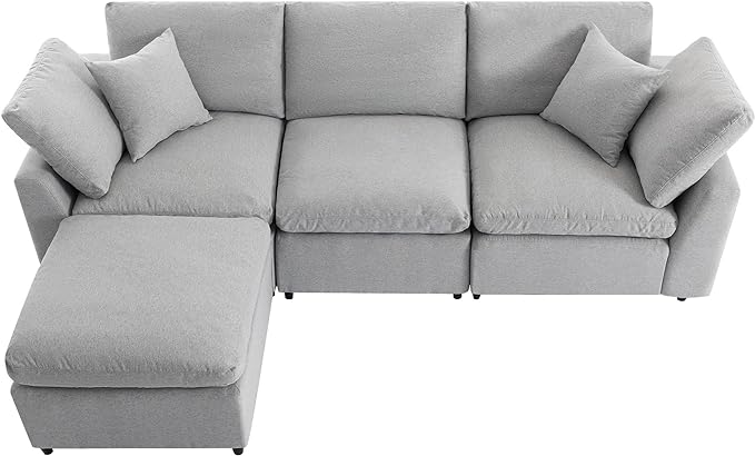 104.3" L-Shaped Convertible Sectional Sofa with Reversible Sleeper Chaise, Down Filled Upholstery Corner Couch w/Armrest for Living Room, Apartment, Office, Light Gray, 104.3 Inch - LeafyLoom