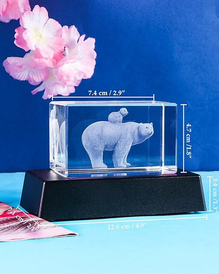 Qianwei Gifts for Mom from Daughter Son Kids, 3D Crystal Engrave Bear Statue Figurines Decor Mama Gifts, Birthday Gifts for Mom Unique - LeafyLoom
