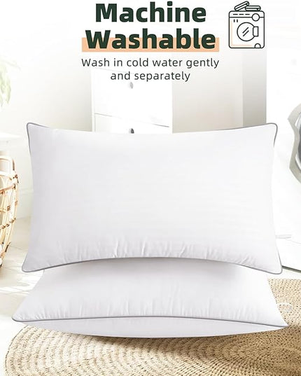 Bed Pillows for Sleeping - King Size(19"x33") Set of 2 Pillows Allergy Friendly Microfiber Shell Fluffy Down Alternative Filling Breathable Pillow Suitable Back Stomach or Side Sleepers - LeafyLoom