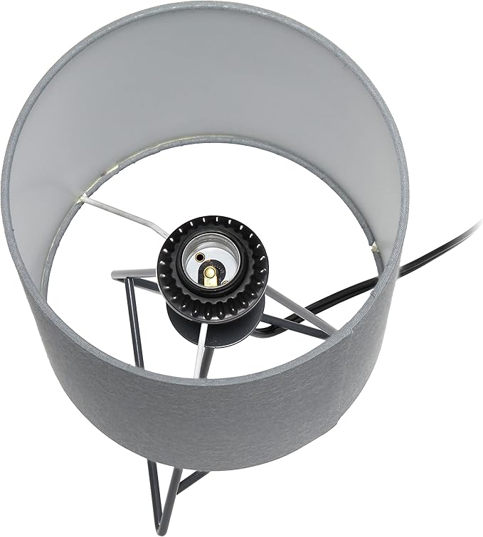 Simple Designs LT2066-GOG 14" Down to the Wire Metal Table Lamp with Fabric Shade, Gray with Gray Shade - LeafyLoom