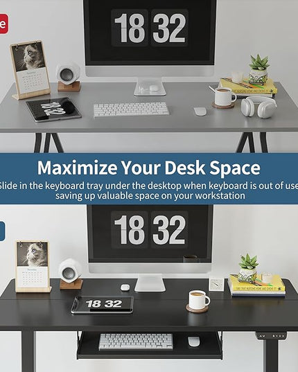 BANTI 48" x 24" Height Adjustable Electric Standing Desk with Keyboard Tray, Sit Stand up Desk with Splice Board, Black Frame/Black Top - LeafyLoom