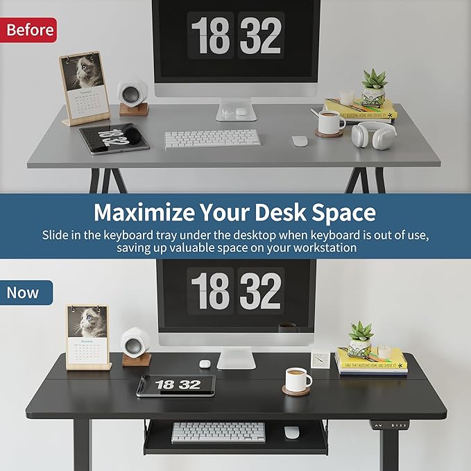 BANTI 48" x 24" Height Adjustable Electric Standing Desk with Keyboard Tray, Sit Stand up Desk with Splice Board, Black Frame/Black Top - LeafyLoom