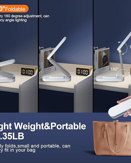 LED Desk Lamp for Office Home & Battery Operated Lamp Rechargeable Lamp Foldable & Portable Light, LED Desk Light Strip, 3 Brightness Dimmable Small Desk Lamp Wireless Reading Lamp(2PACK) - LeafyLoom