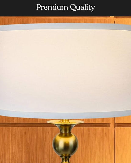 Brightech Riley LED Floor lamp, Boho Lamp for Living Rooms & Offices, Great Living Room Décor, Mid-Century Standing Lamp for Bedroom Reading, Tall Lamp with Drum Shade - Gold/Brass - LeafyLoom
