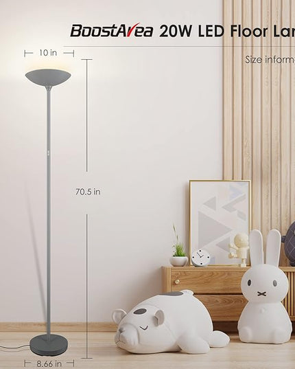 Floor Lamp, Standing Lamp, 20W 2000LM LED Torchiere Floor Lamp, Stepless Dimmable, Touch Control, 3000K Daylight, 50000hrs Lifespan, Floor Lamps for Living Room, Standing Lamps for Bedroom Gray - LeafyLoom