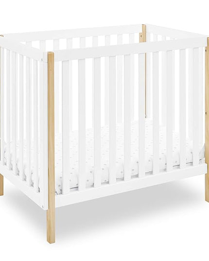 Delta Children Gio Mini Crib with 2.75" Mattress Included, Bianca White/Natural - LeafyLoom