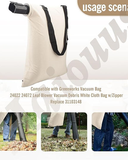 31101810 Blower Debris Vacuum Bag, Compatible with Greenworks Vacuum Bag 24022 24072 Leaf Blower Vacuum Debris White Cloth Bag w/Zipper,Replace 31103148 - LeafyLoom