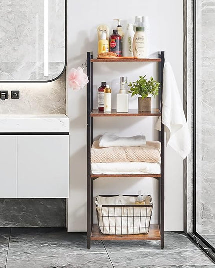 YMYNY Bookcase, 4-Tier Narrow Ladder Bookshelf, Freestanding Shelving Unit, Multifunctional Storage Rack, for Home Office Living Room Bedroom Kitchen, Plant Stand, Rustic Brown, 44*16.9*11.4"UHBC004H - LeafyLoom
