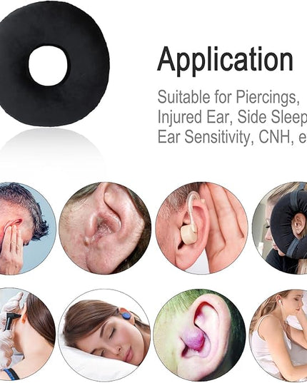 Piercing Pillow Ear Pillows Donut with Hole for Ear Pain CNH Piercing Pain Relief Sleeping Pressure Sore Side Sleepers Ear Guard Protector, Velvet Black - LeafyLoom