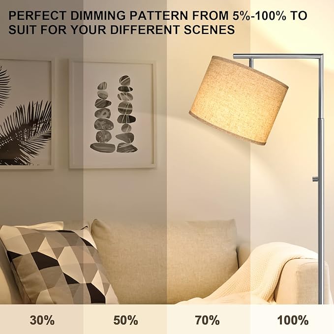 Dimmable Floor Lamp, 4-Color Temperature Modern Standing Lamp with Remote Control & Beige Shade, Tall Pole Floor Lamp for Living Room, Bedroom, Study Room, Office (LED Bulb Included) -Silver - LeafyLoom