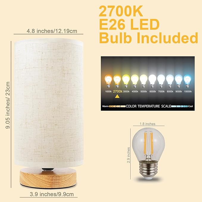 Table Lamp for Bedroom - Small Beside Touch Lamps for Night Stands Home Office - Minimalist Design Warm Light Mini Boho Lamp - Fits in Kids,Living,Nursey Room,College Dorm - Awesome Gift Choice - LeafyLoom