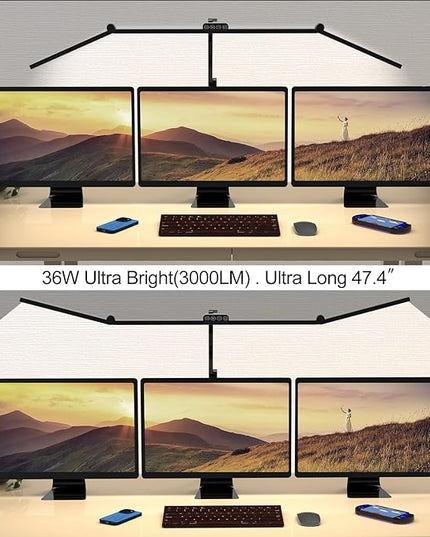 Micomlan 36W Bright Led Desk Lamp with Clamp, 47 Inches Long Architect Desk Lamp Home Office, Dimmable Desk Light with Remote Adjustable Monitor Light Bar Tall Office Light for Computer Table Desktop - LeafyLoom