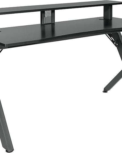 OSP Home Furnishings Area51 Battlestation Gaming Desk with Bluetooth RGB LED Lights, Matte Black - LeafyLoom