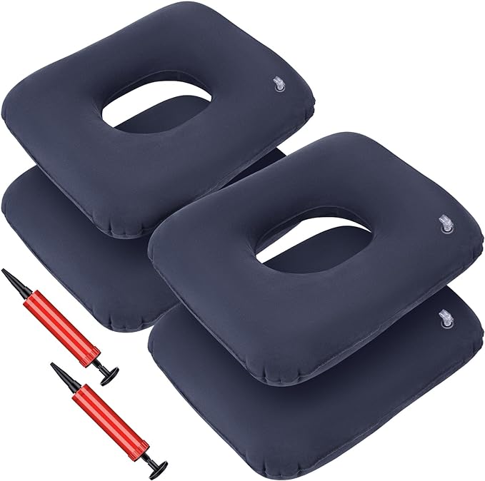 4 Pcs Donut Cushion Inflatable Donut Pillow Portable Anti Bedsore Seat Pillow Donut Pillow Cushion with 2 Air Pump for Tailbone Pain, Hemorrhoids, Pregnancy, Bedsore - LeafyLoom