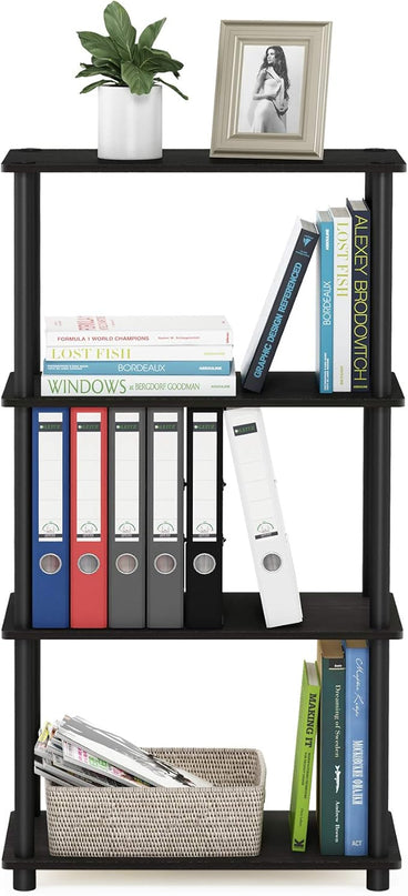 Furinno (99557EX/BK) Turn-N-Tube 4-Tier Multipurpose Shelf Display Rack - Espresso/Black - LeafyLoom