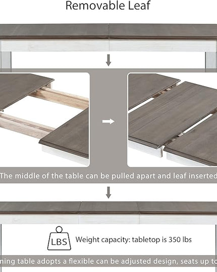 Dining Table Set for 6, 7-Piece Dining Table Set with Extendable Table and 6 Upholstered Chairs, Kitchen Table Set with Backrest for Dining Room, Living Room, Brown+White - LeafyLoom