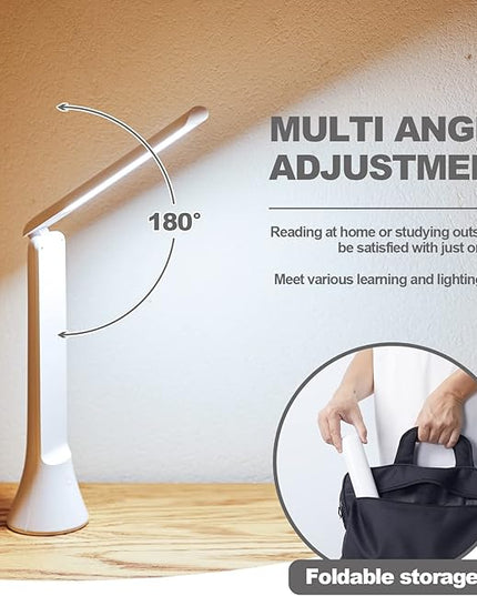 Rechargeable Desk Lamp, Foldable Portable Battery Operated Desk Lamp for Home Office, 2500mAh Cordless LED Desk Lamp with Flashlight Function, Eye Protection Study Lamp (White) - LeafyLoom