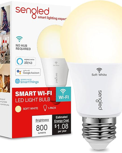 Sengled Alexa Light Bulb, WiFi Light Bulbs No Hub Required, Smart Bulbs that Work with Alexa, Google Home, Dimmable Smart LED Bulb, A19 Soft White (2700K), 800LM 60W Equivalent, 1 Pack Sengled