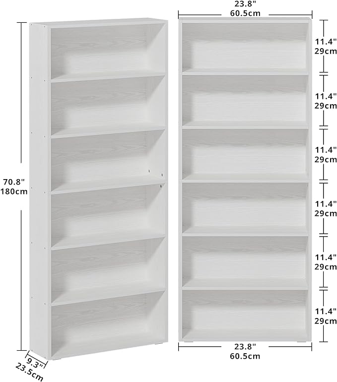 IRONCK Bookshelves and Bookcases Set of 2 Floor Standing 6 Tier Display Storage Shelves 70in Tall Bookcase Home Decor Furniture for Home Office, Living Room - LeafyLoom