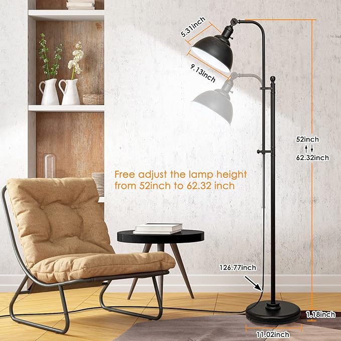 Industrial Floor Lamp, 3 Color Temperature Rustic Floor Lamps in Aged Bronze, Adjustable Height&Head Standing Reading Lamp Farmhouse Lamp - LeafyLoom