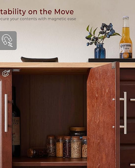 54" Rolling Kitchen Island Cart with Storage, Large Kitchen Cart with Folding Drop Leaf Breakfast Bar, Wood Island Table for Kitchen with 3 Drawers and Spice Rack & Towel Rack, Rustic Brown - LeafyLoom