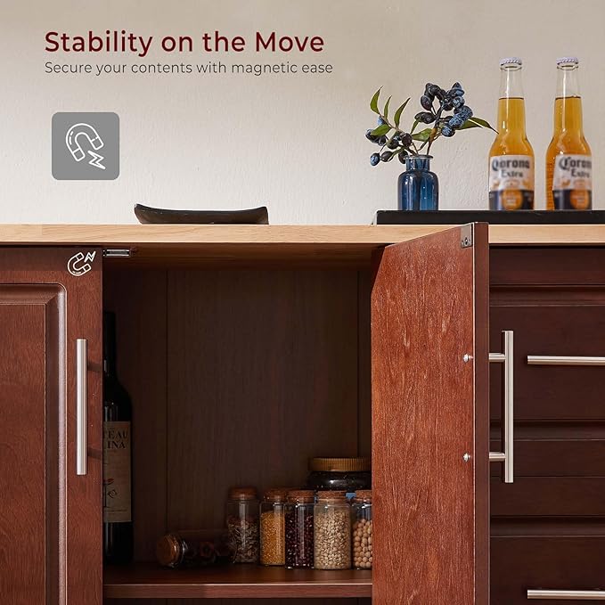 54" Rolling Kitchen Island Cart with Storage, Large Kitchen Cart with Folding Drop Leaf Breakfast Bar, Wood Island Table for Kitchen with 3 Drawers and Spice Rack & Towel Rack, Rustic Brown - LeafyLoom