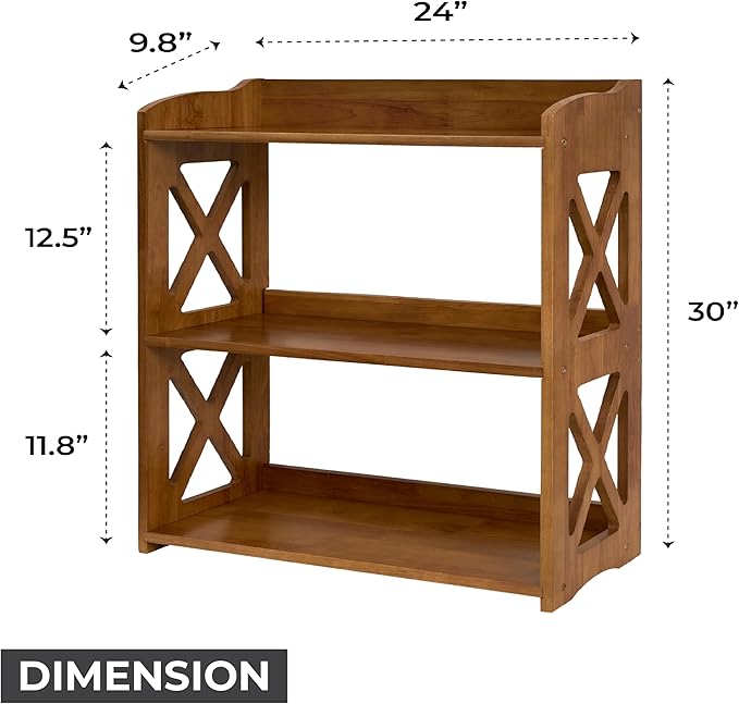 Bookcase by Natural Wood, 3 Tier Bookshelf, Small Book Shelves Freestanding Display Storage Shelves. Open Bookshelf for Bedroom, Living Room and Office (Brown, 3 Tier) - LeafyLoom