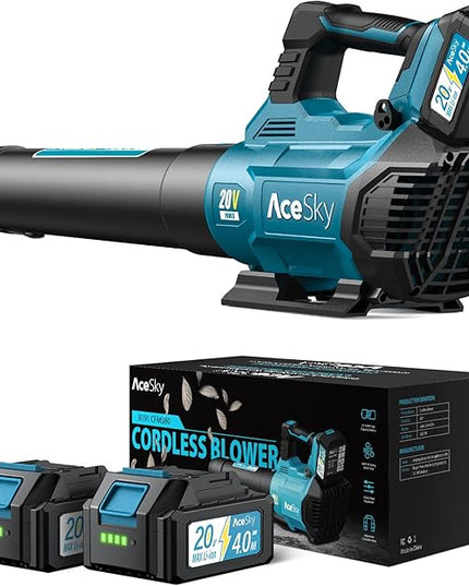 Leaf Blower Cordless, 580CFM/160MPH & 3 Speed Levels, Electric Cordless Leaf Blower with 2 * 4.0Ah Battery Powered, Blowers for Lawn Care, Blower with Extension Nozzle - LeafyLoom