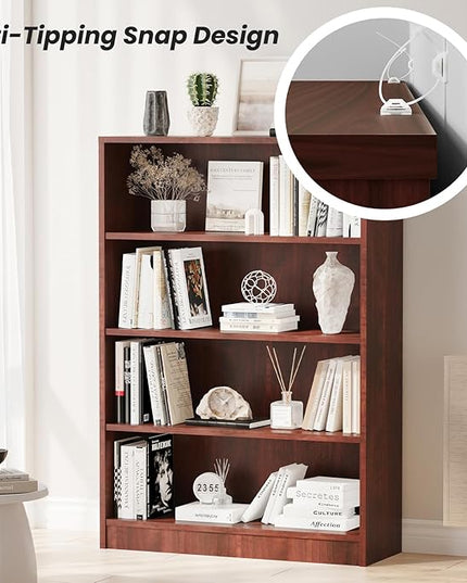 Farini 4 Shelf boockase Display Bookcase Freestanding Wooden Bookshelves for Home Office Living Room,48 Inch Height，Cherry - LeafyLoom
