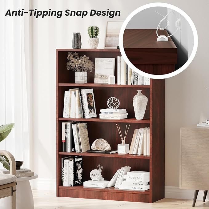 Farini 4 Shelf boockase Display Bookcase Freestanding Wooden Bookshelves for Home Office Living Room,48 Inch Height，Cherry - LeafyLoom